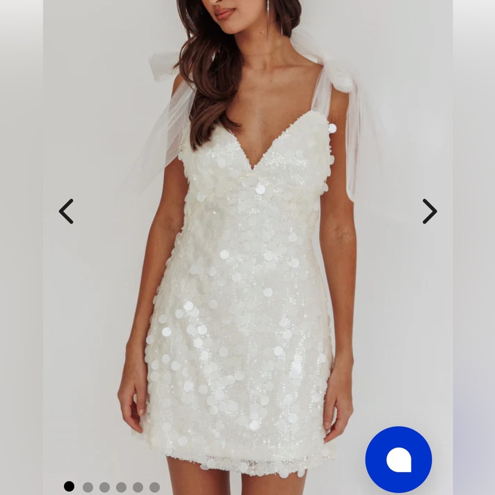 Selfie Leslie Mykonos White Sequin Mini Dress with Tulle Tie Straps